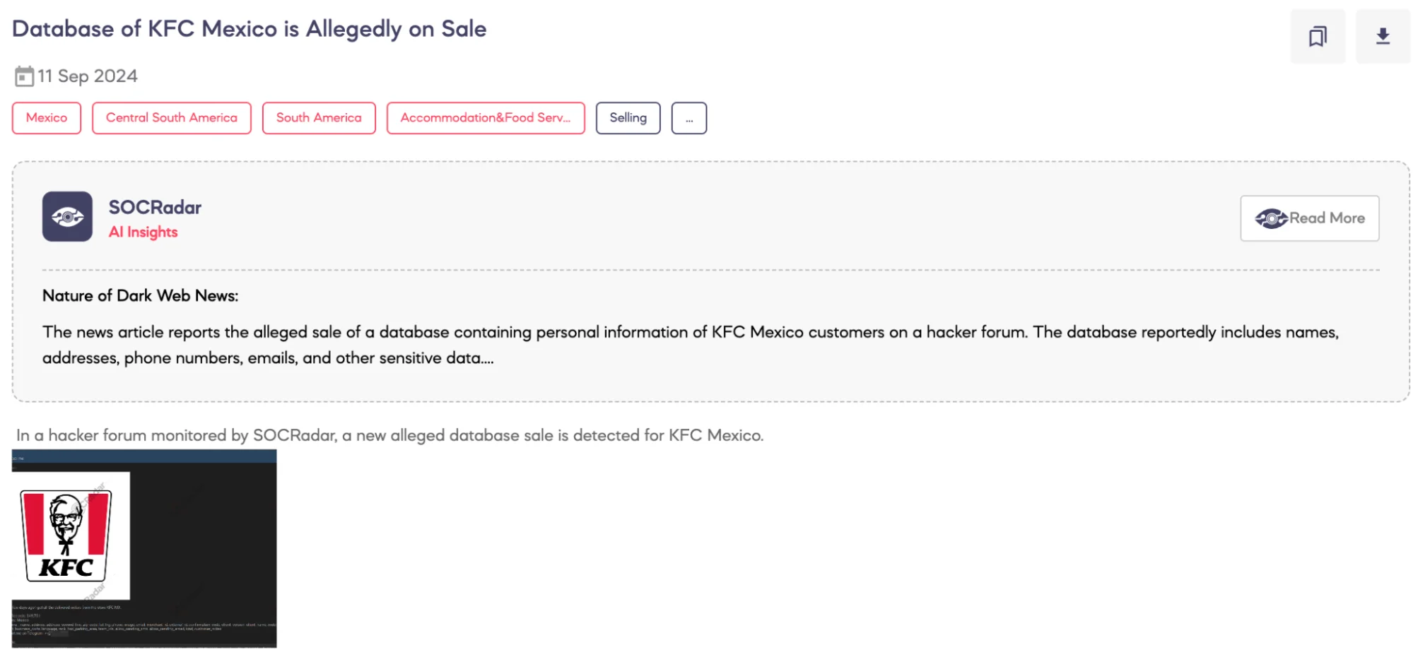 Database of KFC Mexico is Allegedly on Sale