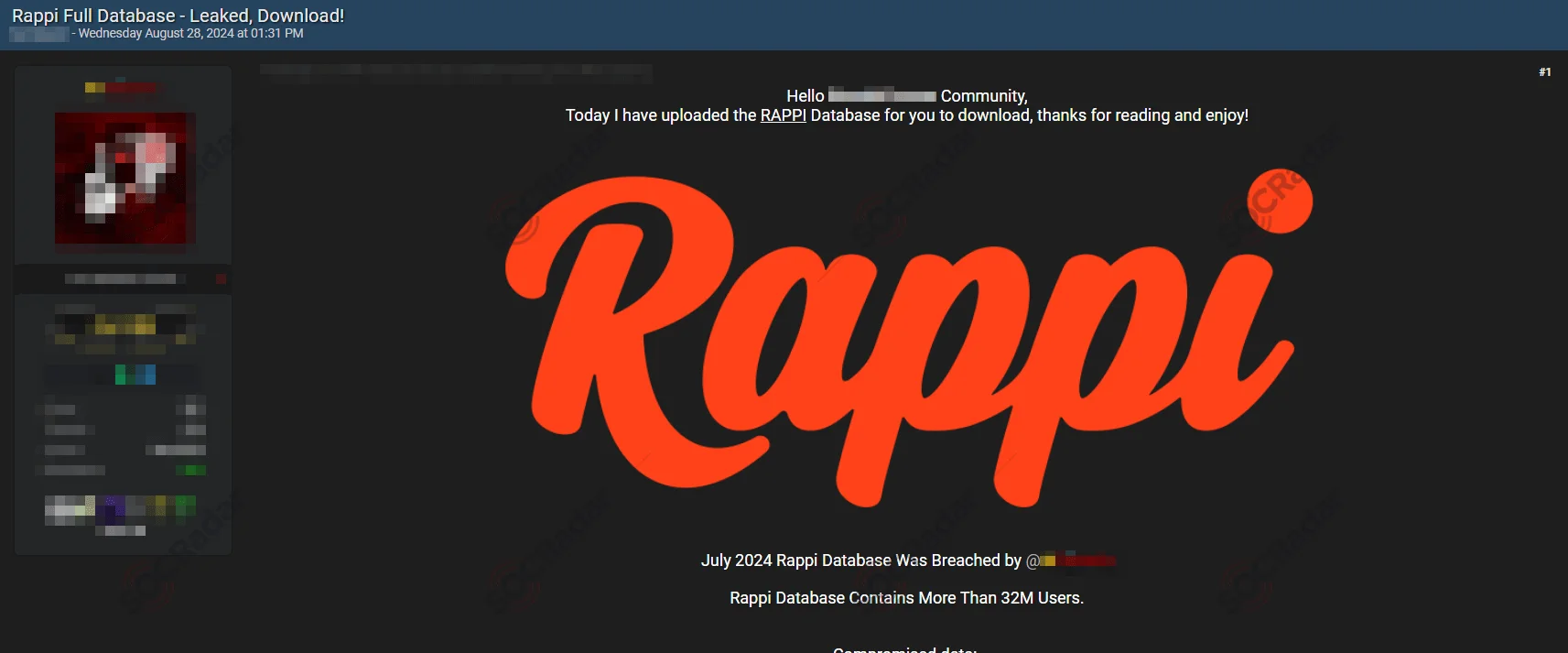 Alleged Database of Rappi is Leaked