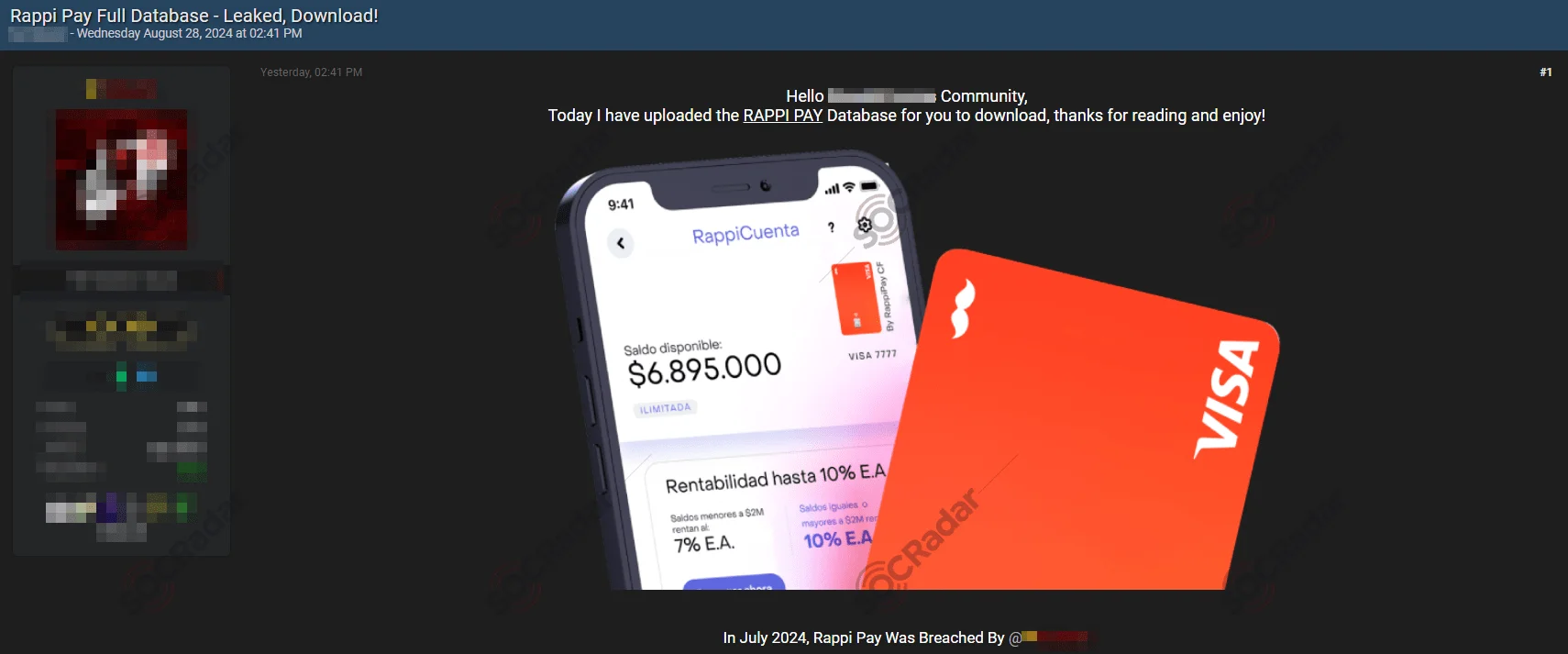 Alleged Database of Rappi Pay is Leaked