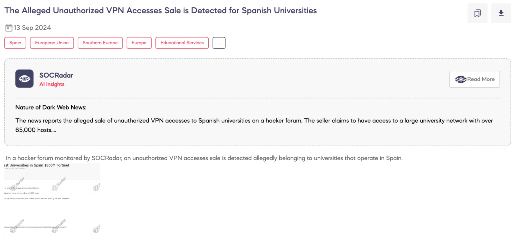 The Alleged Unauthorized VPN Accesses Sale is Detected for Spanish Universities