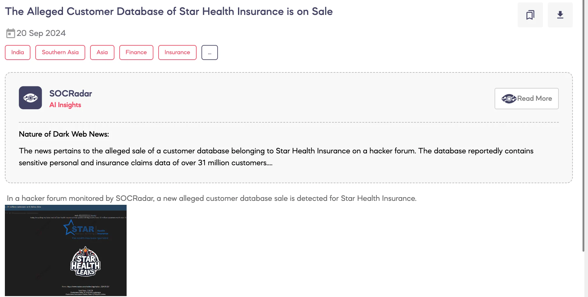 Alleged Customer Database of Star Health Insurance is on Sale