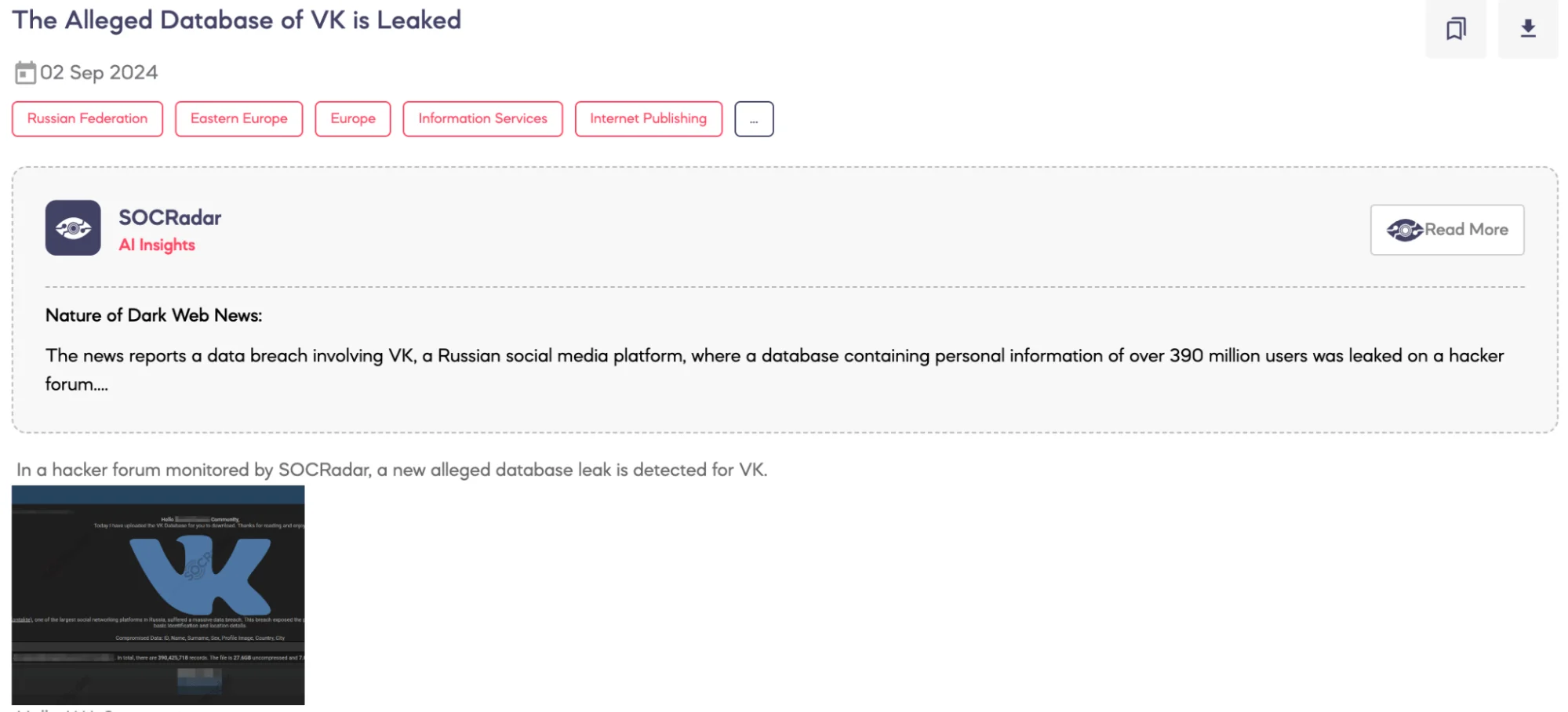 The Alleged Database of VK is Leaked