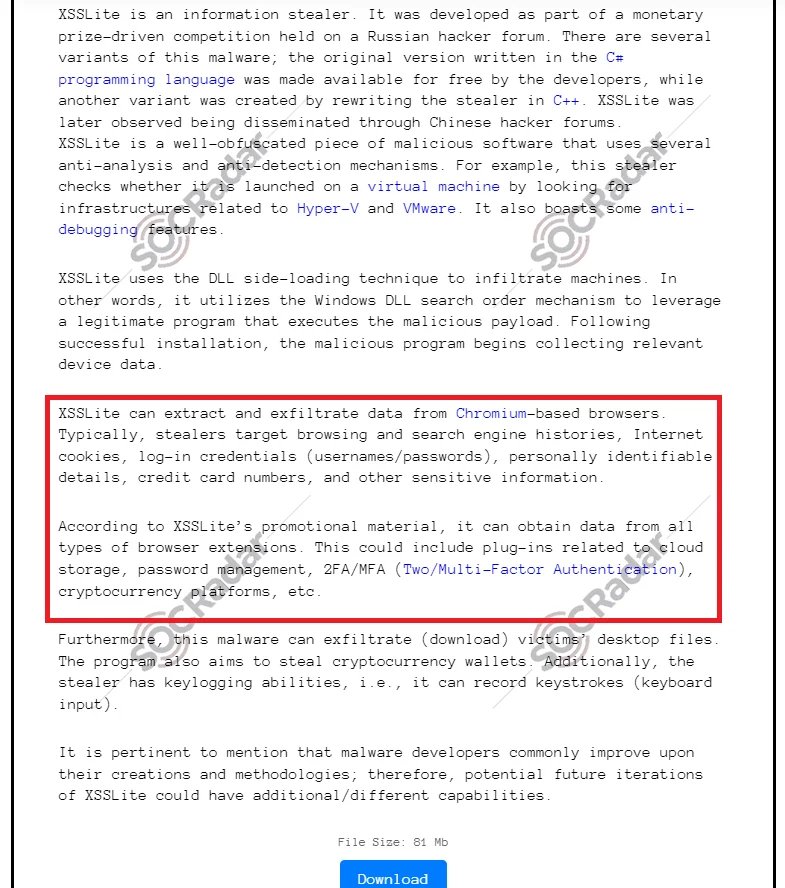 XSSLite info stealer post shared in hacker forum “XSS”. Most recent stealers primarily target Chromium-based browsers, and they often highlight this capability in their advertisements.