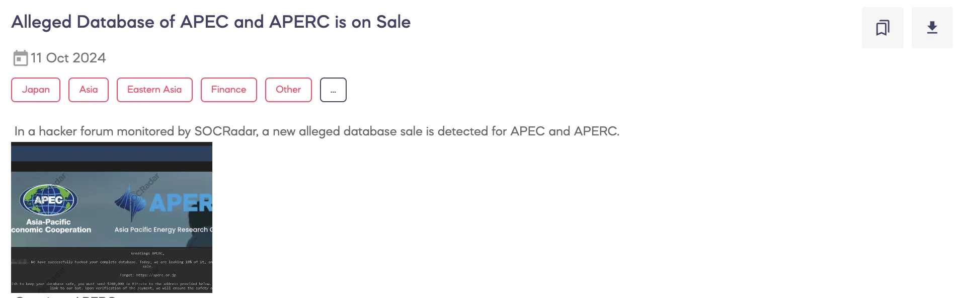 Alleged Database of APEC and APERC is on Sale