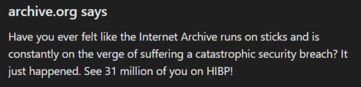 Alert shown on archive.org after breach