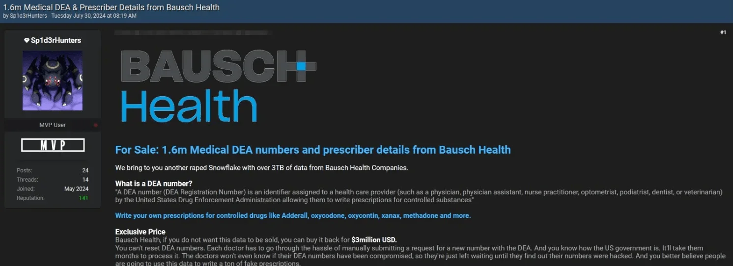 Bausch Health data breach post