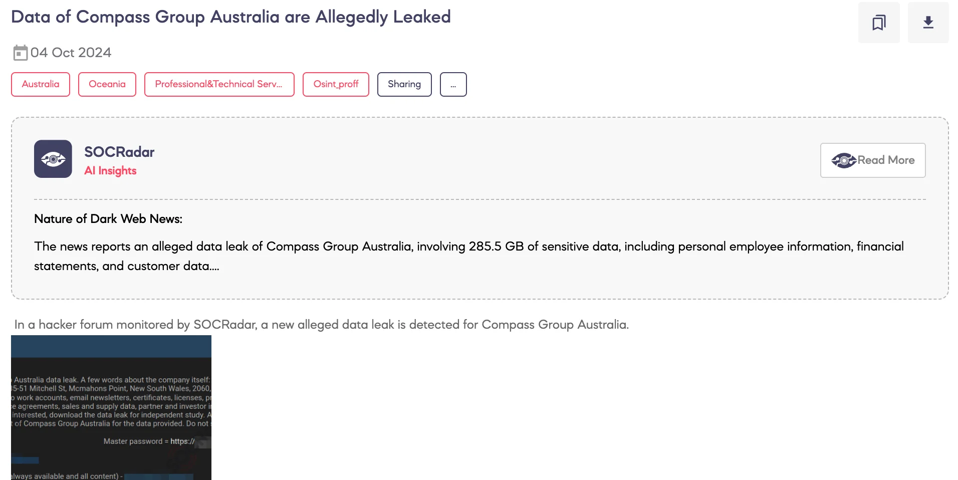 Data of Compass Group Australia are Allegedly Leaked