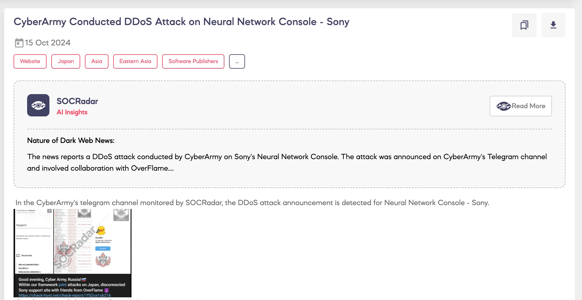 Cyber Army of Russia Reborn Conducted DDoS Attack on Neural Network Console - Sony