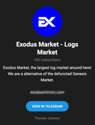 Exodus Market Telegram channel description