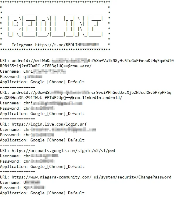 Compromised accounts of a machine through RedLine, the top log generating infostealer malware