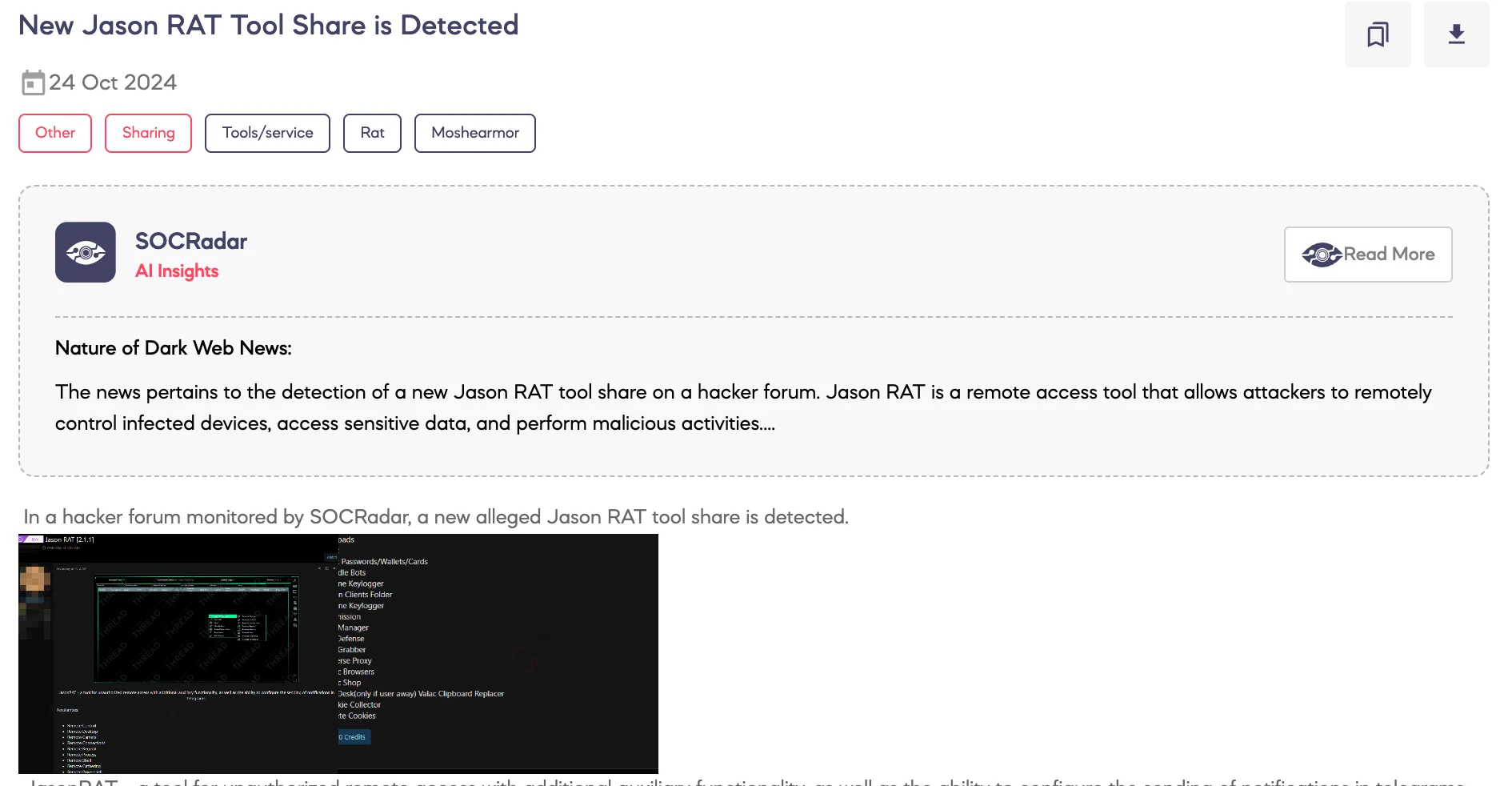 New Jason RAT Tool Shared on Dark Web