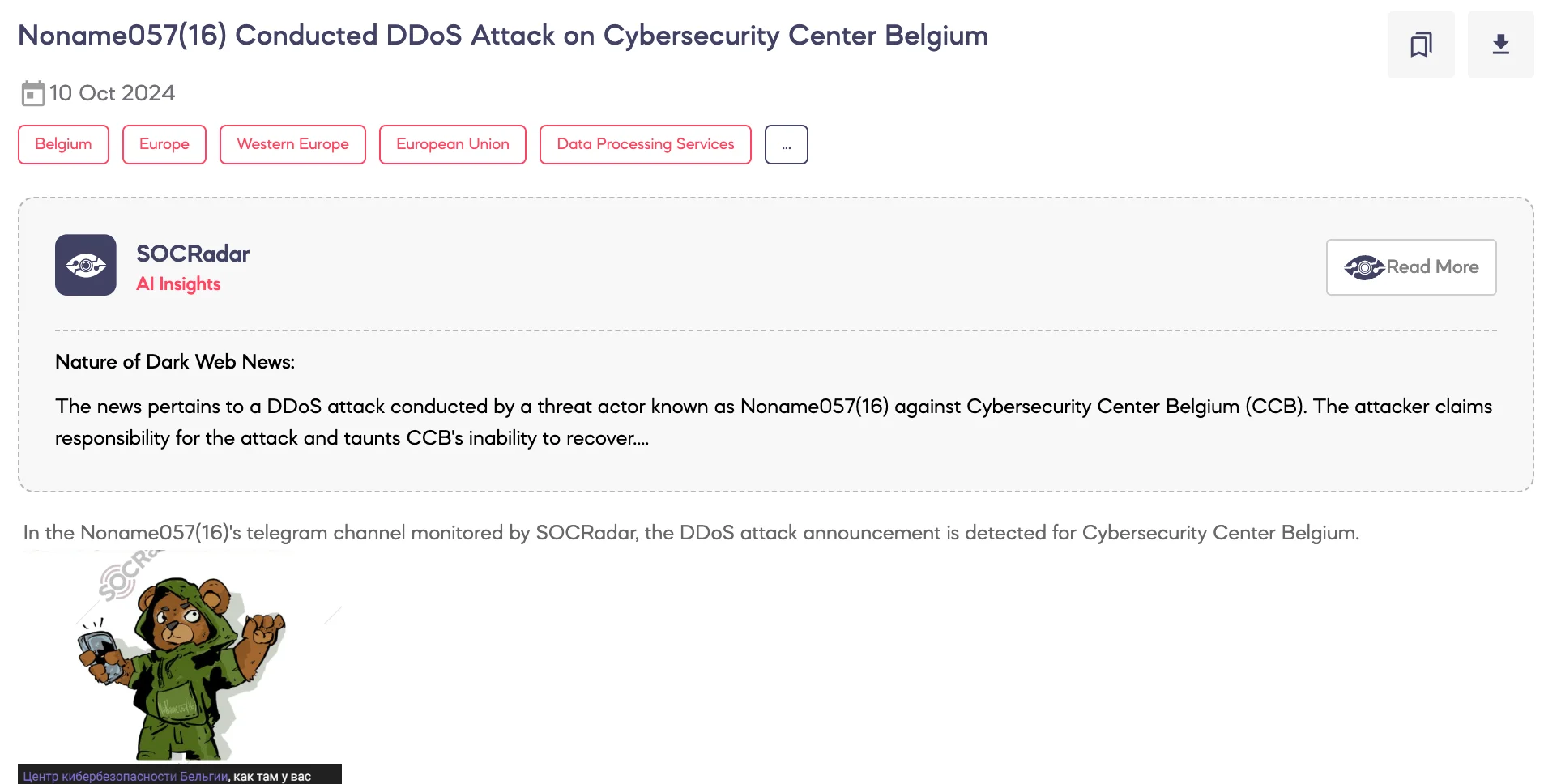 NoName057(16) Conducted DDoS Attack on Cybersecurity Center Belgium