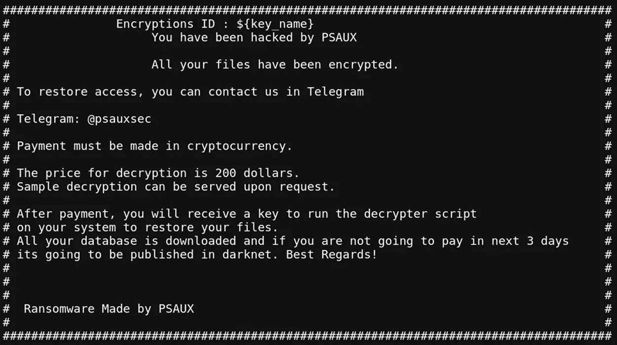 PSAUX ransom note (LeakIX)