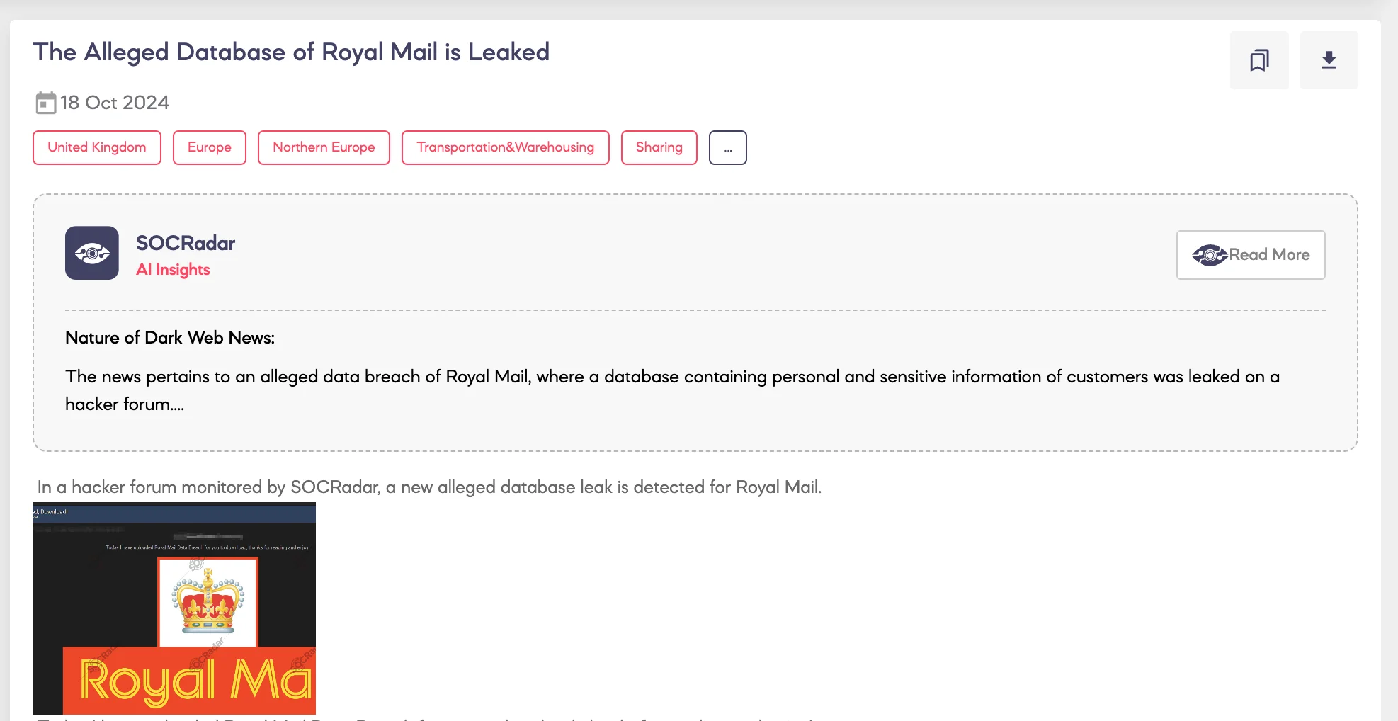 The Alleged Database of Royal Mail is Leaked