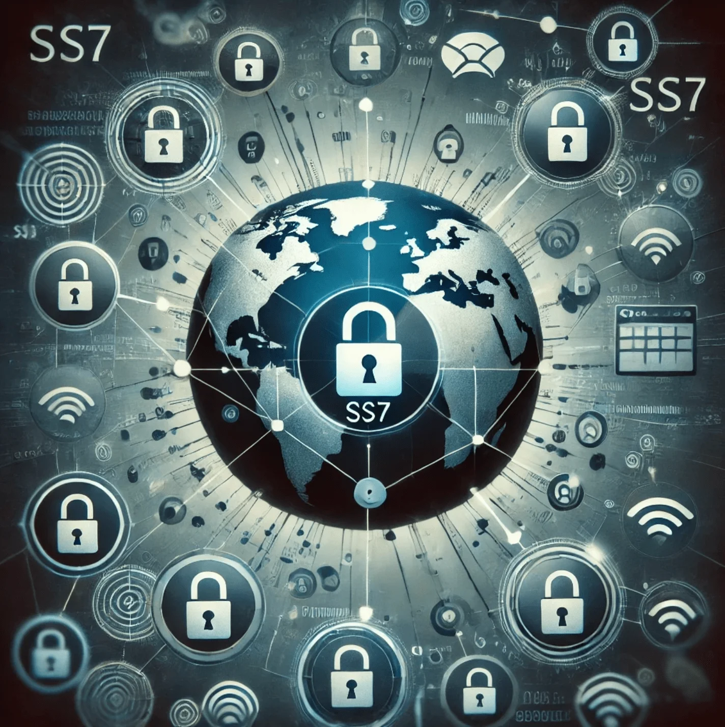 An illustration of “SS7 telecommunications system and its vulnerabilities” (DALL-E)