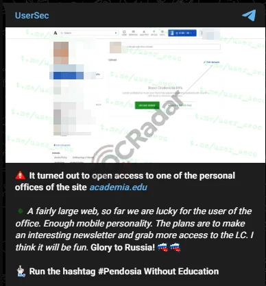 UserSec’s Telegram post