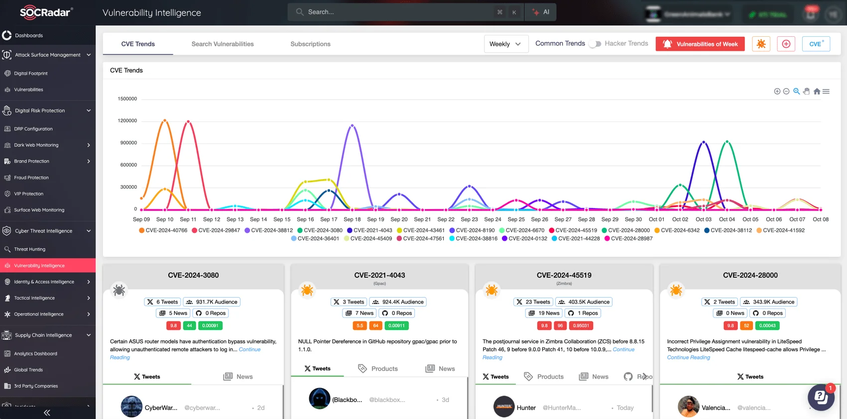 Monitor new CVEs, exploit trends, and assess the vulnerability status of your assets with SOCRadar’s Vulnerability Intelligence and Attack Surface Management (ASM) modules.