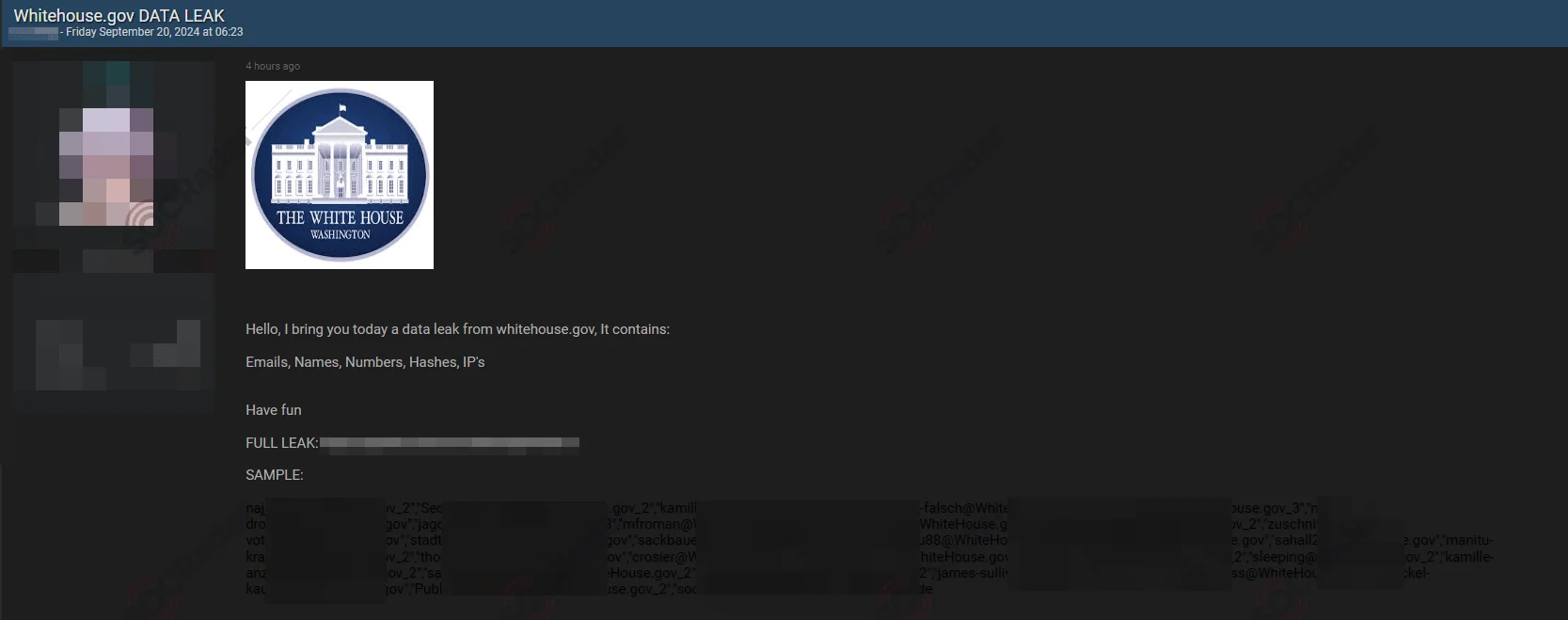 Alleged Data Leak from Whitehouse.gov Surfaces on Dark Web Forum