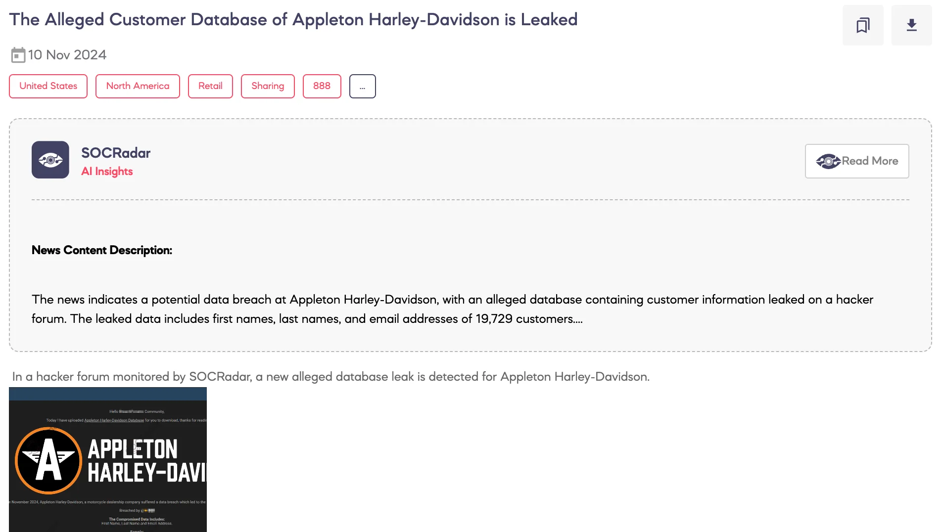 Alleged Customer Database of Appleton Harley-Davidson is Leaked