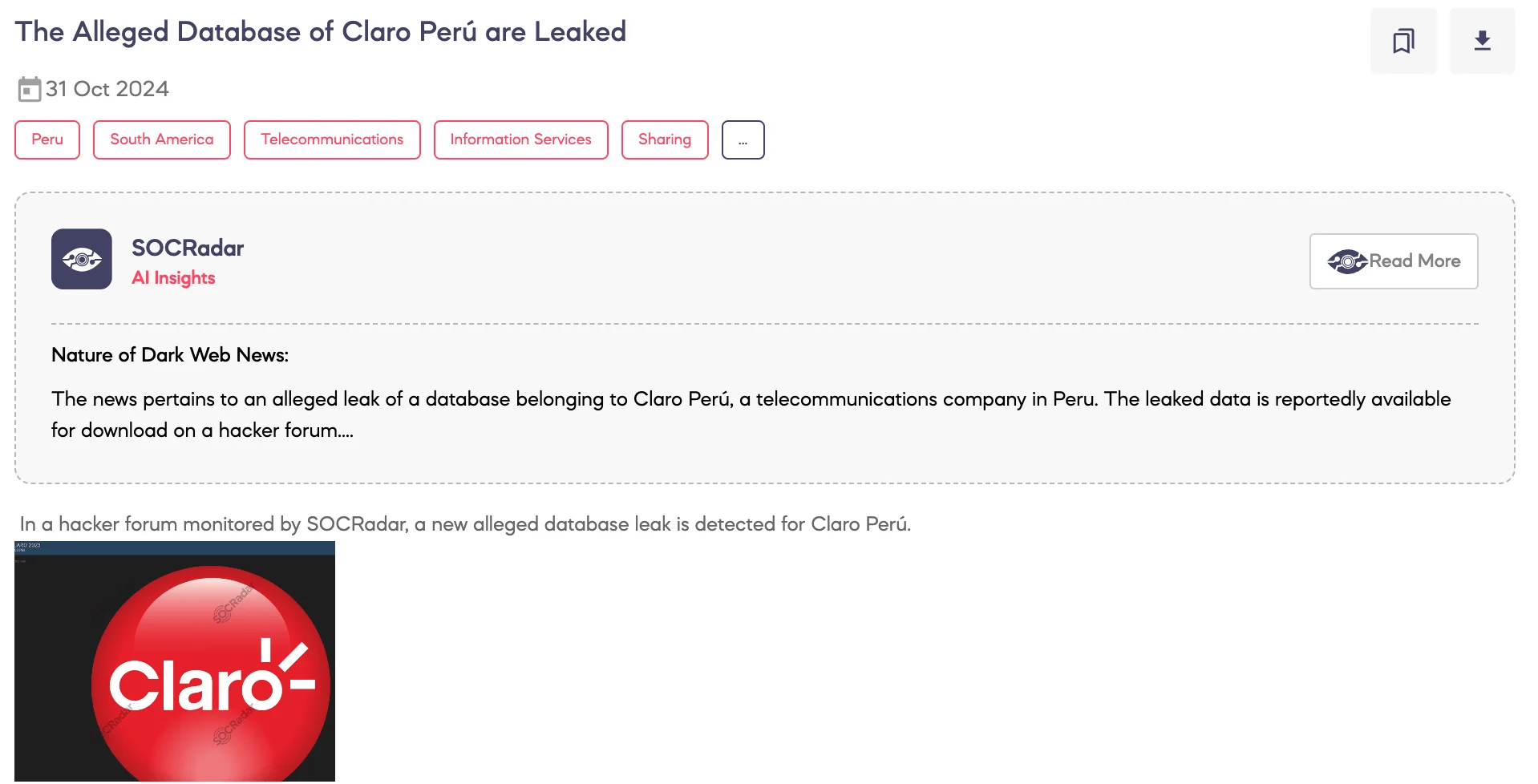 Alleged Database of Claro Peru is Leaked