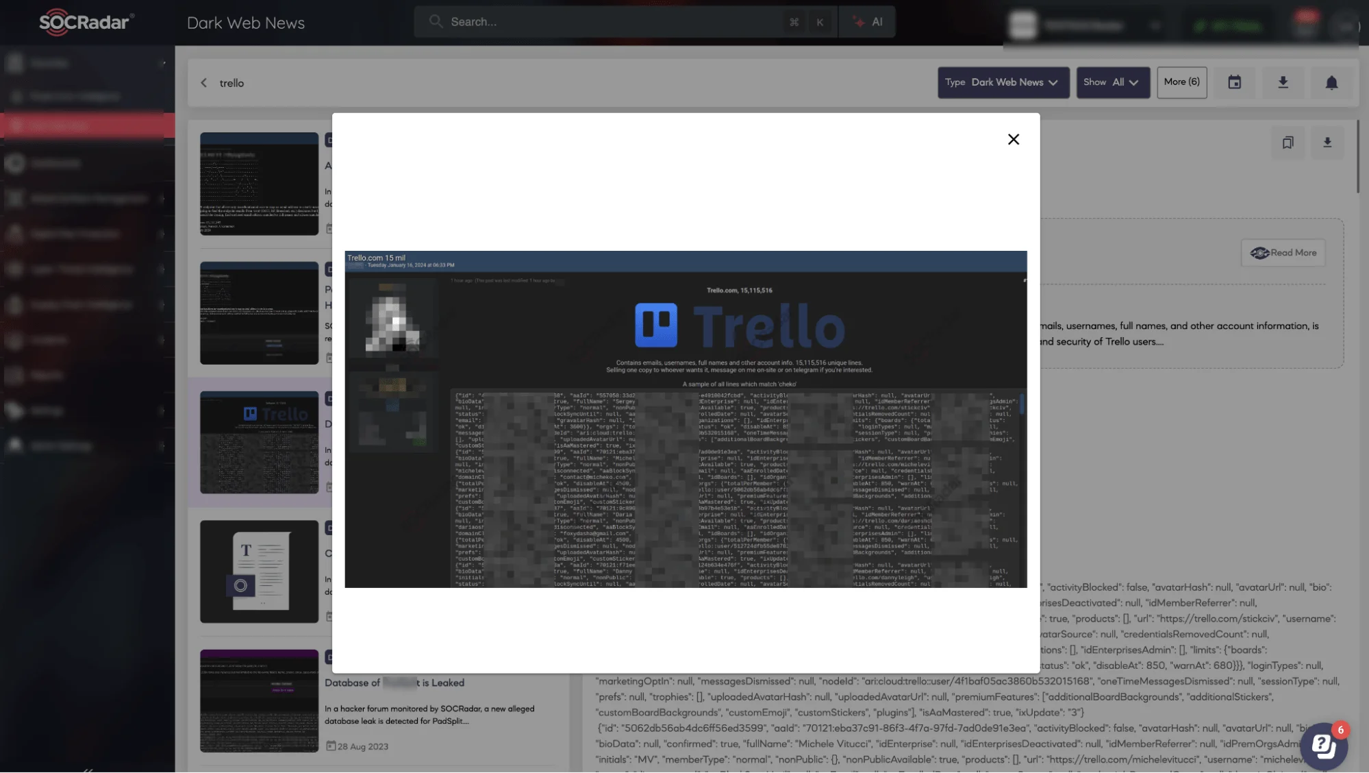 Emo’s January 16 post offering the Trello dataset for sale. (SOCRadar Dark Web News)