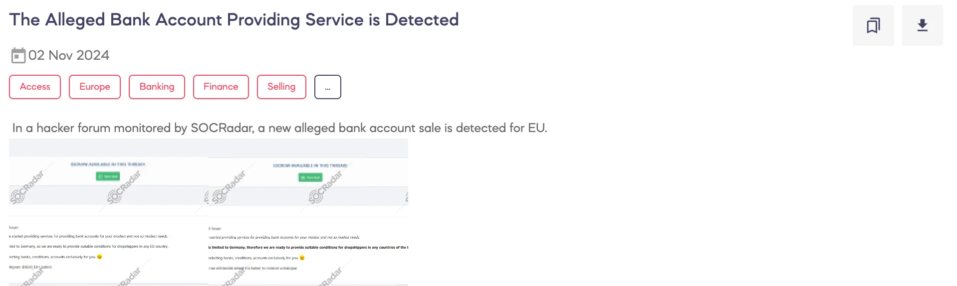 Alleged Bank Account Providing Service is Detected