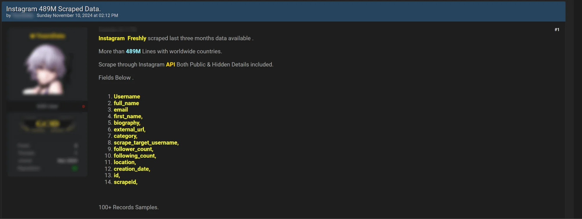 A threat actor claims to have scraped Instagram