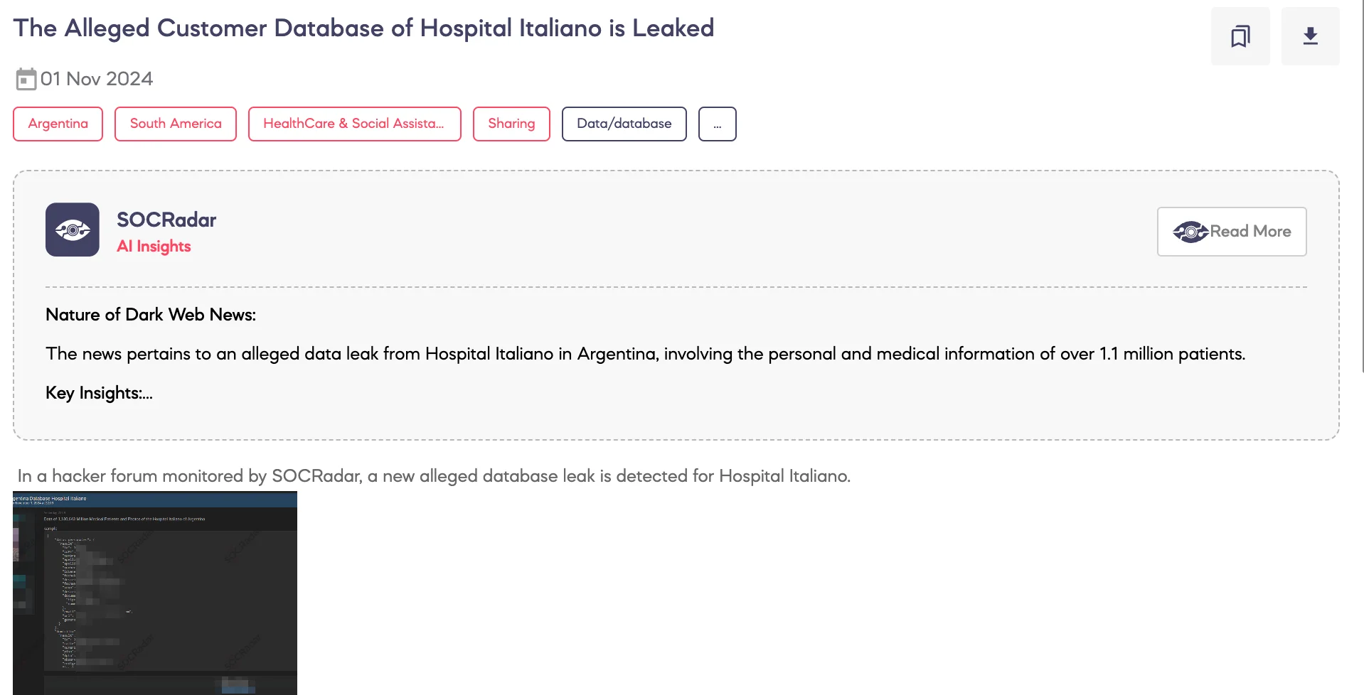 Alleged Customer Database of Hospital Italiano is Leaked