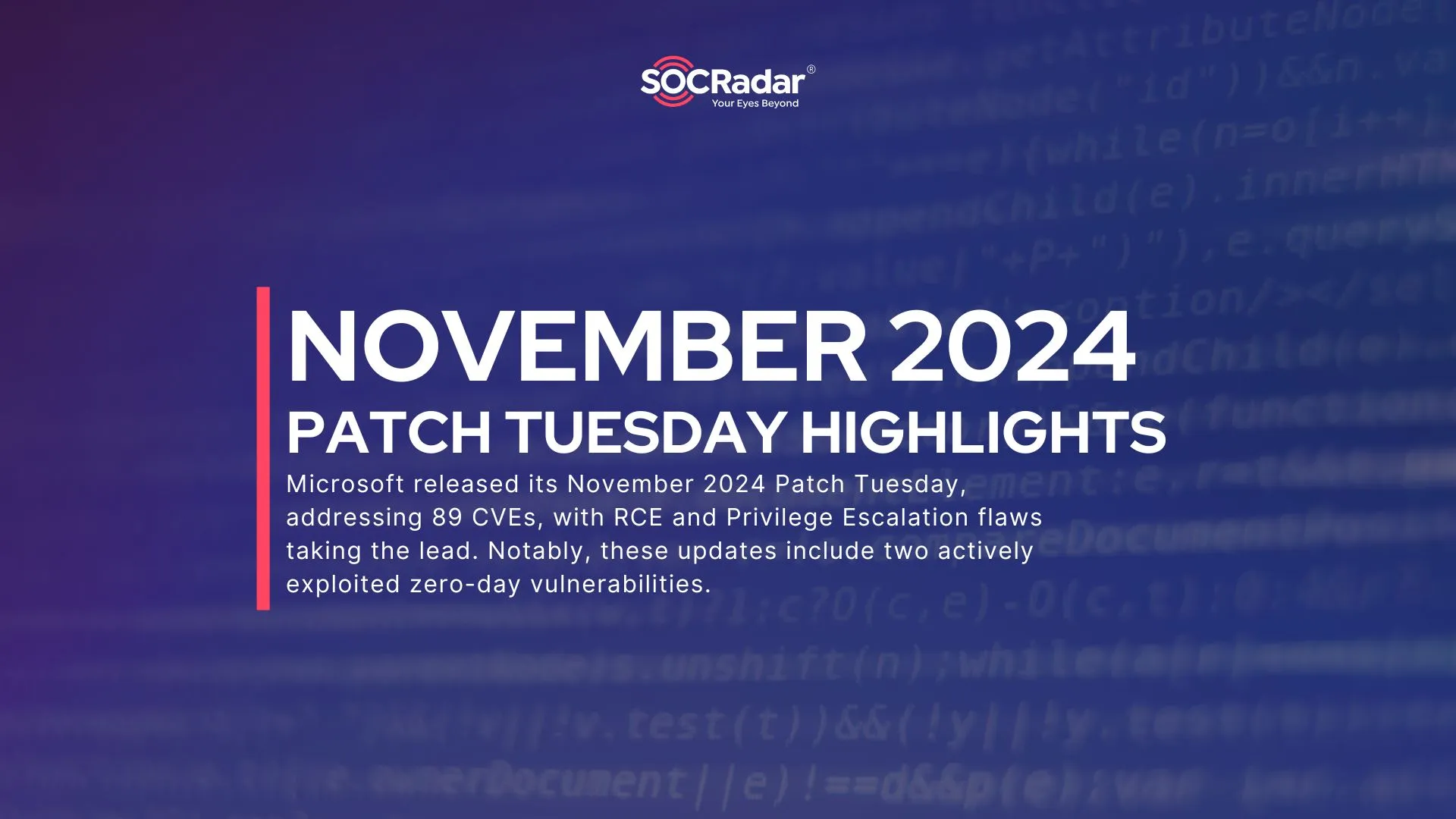 SOCRadar® Cyber Intelligence Inc. | Microsoft’s November 2024 Patch Tuesday: 89 Vulnerabilities Addressed, Two Active Zero-Day Exploits