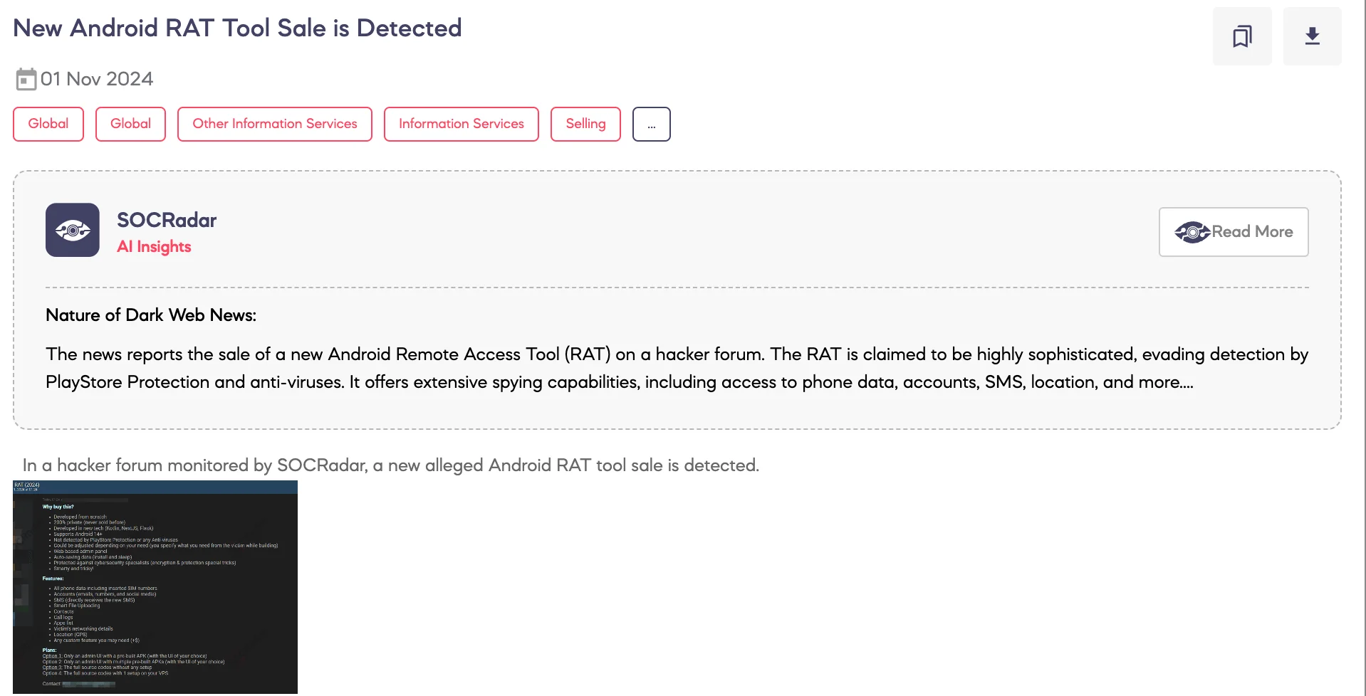 New Android RAT Tool Sale is Detected