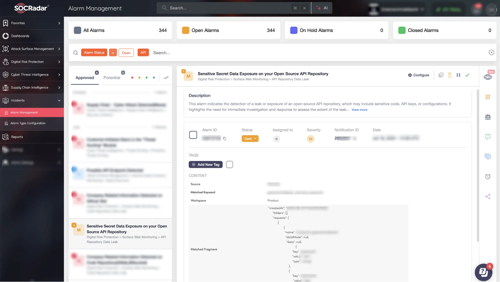 Exposure of Sensitive Secret Data on Public API Repository (SOCRadar Alarm)