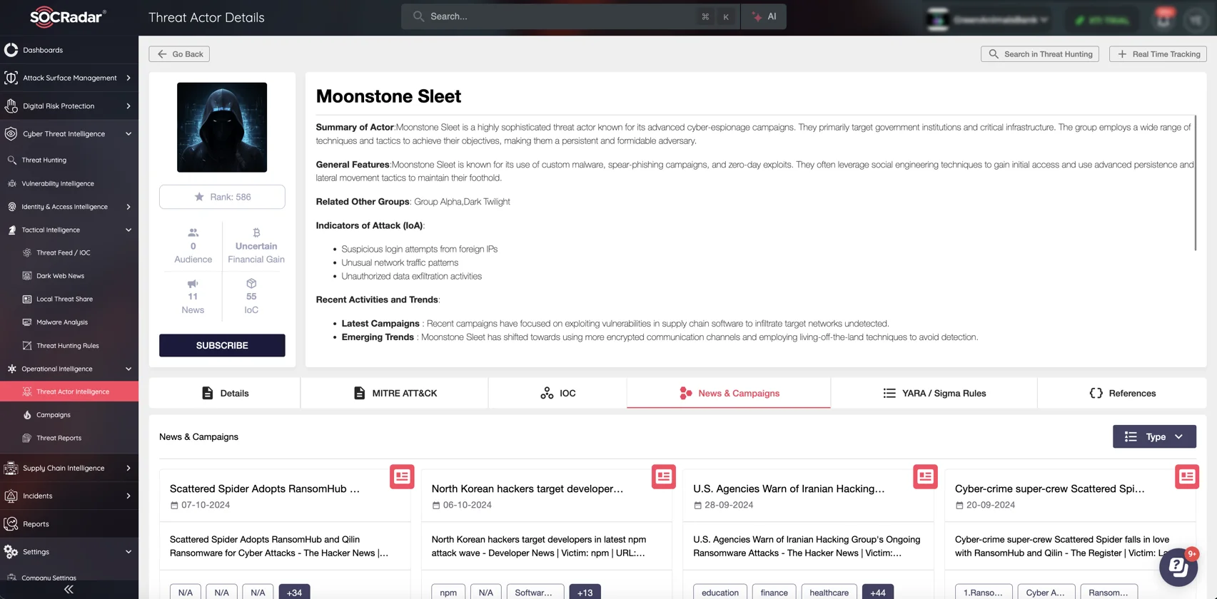 Threat Actor Details of Moonstone Sleet on SOCRadar Threat Actor Intelligence