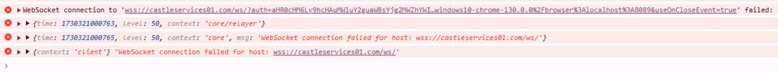 Log shows that the client attempted to establish a connection with the server at wss://castleservices01[.]com/ws/ (GitHub)