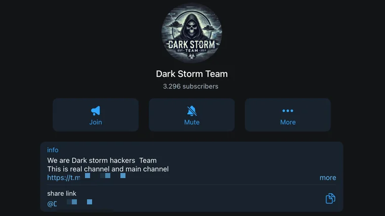 Dark Storm Team's Telegram channel