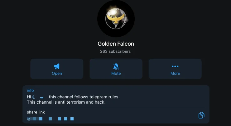 Golden Falcon’s Telegram channel