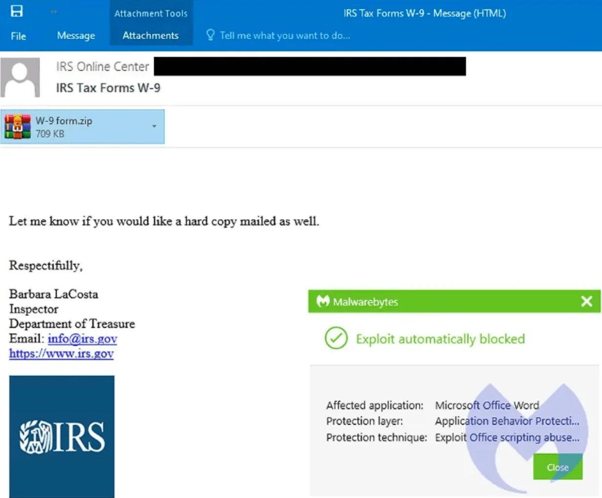 An Emotet phishing email impersonating IRS