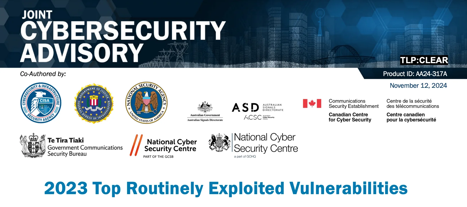 The joint cybersecurity advisory “2023 Top Routinely Exploited Vulnerabilities” (Source: CISA)