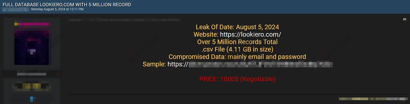 Threat actor claims to be selling Lookiero data