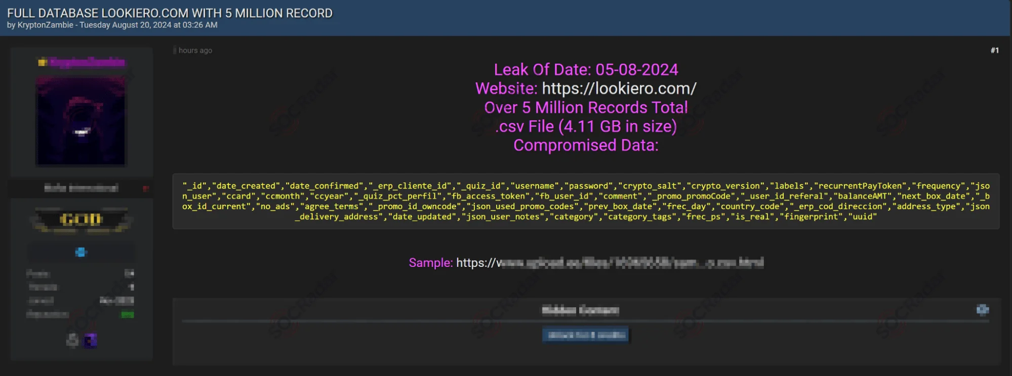 Lookiero data leak post 