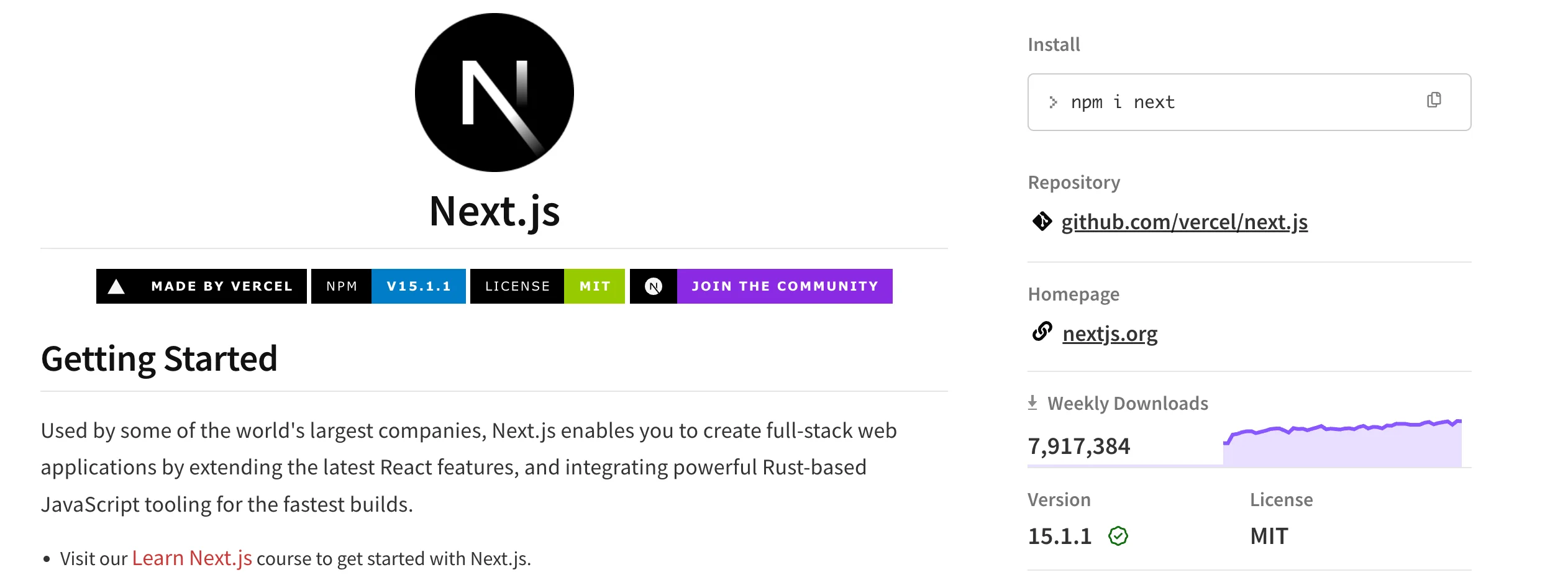 Official page of Next.js on npm platform