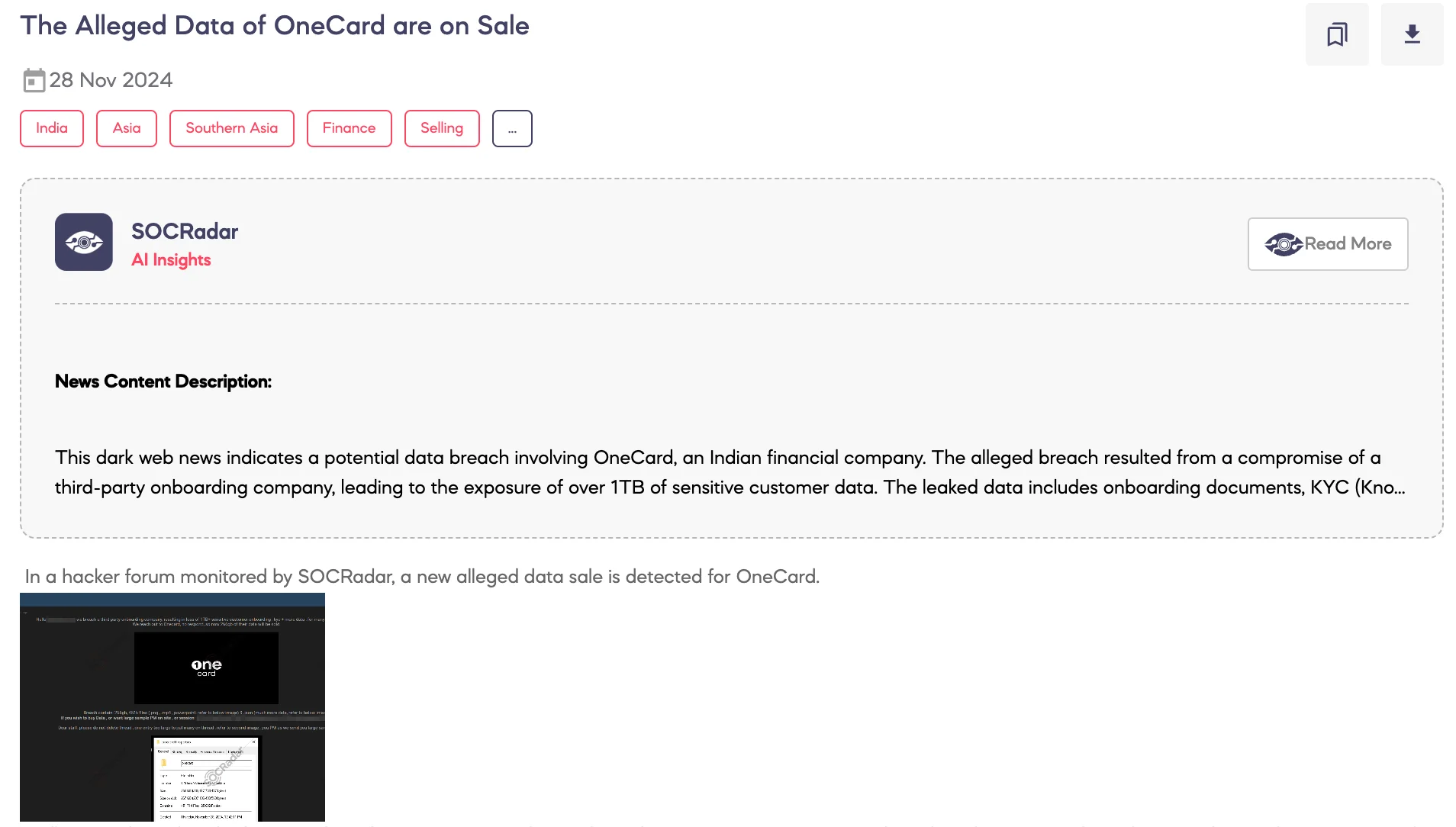 Alleged Data of OneCard Are on Sale