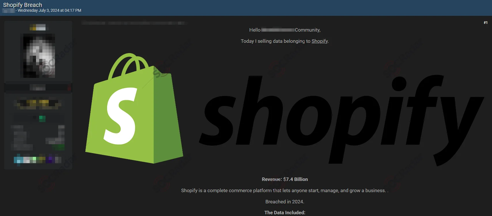 Shopify data sale post by 888