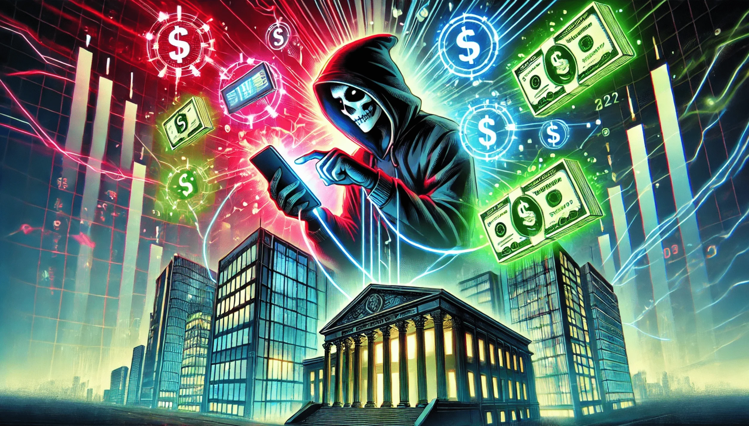 “SIM swapping attacks on financial institutions”, illustrated by DALL-E