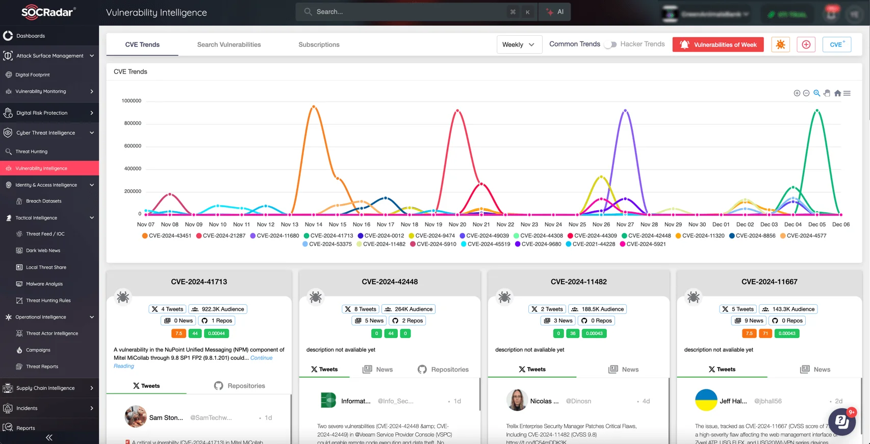 SOCRadar’s Vulnerability Intelligence module page