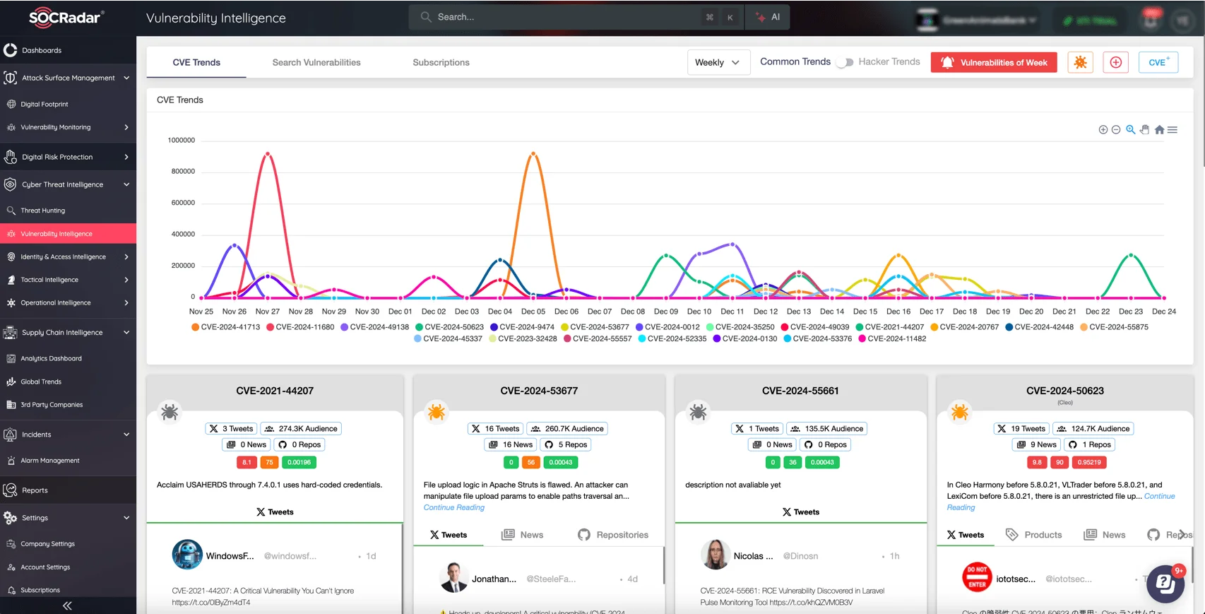 SOCRadar’s Vulnerability Intelligence module page