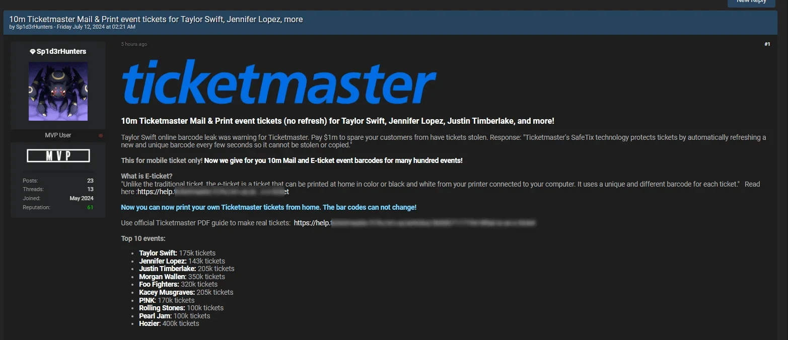 Ticketmaster event tickets leak post