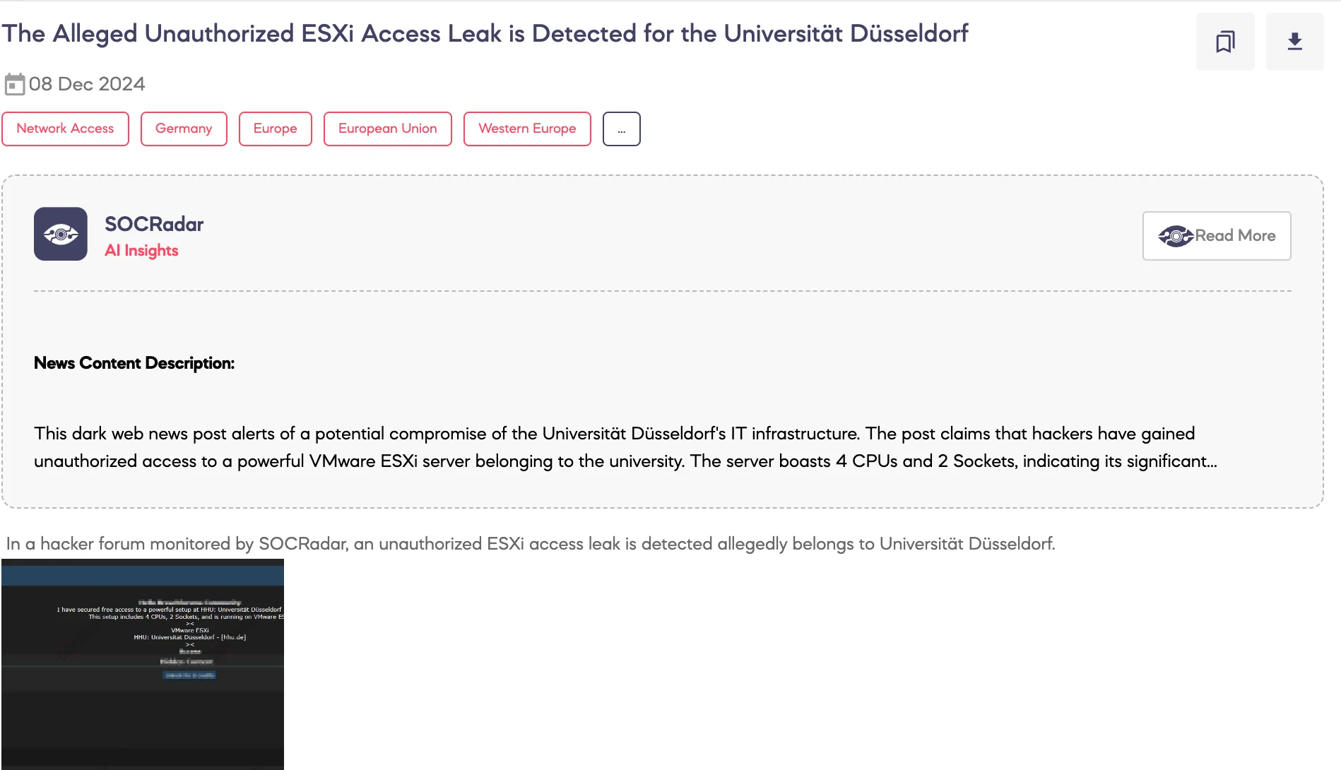 Alleged Unauthorized ESXi Access Leak is Detected for the Universität Düsseldorf