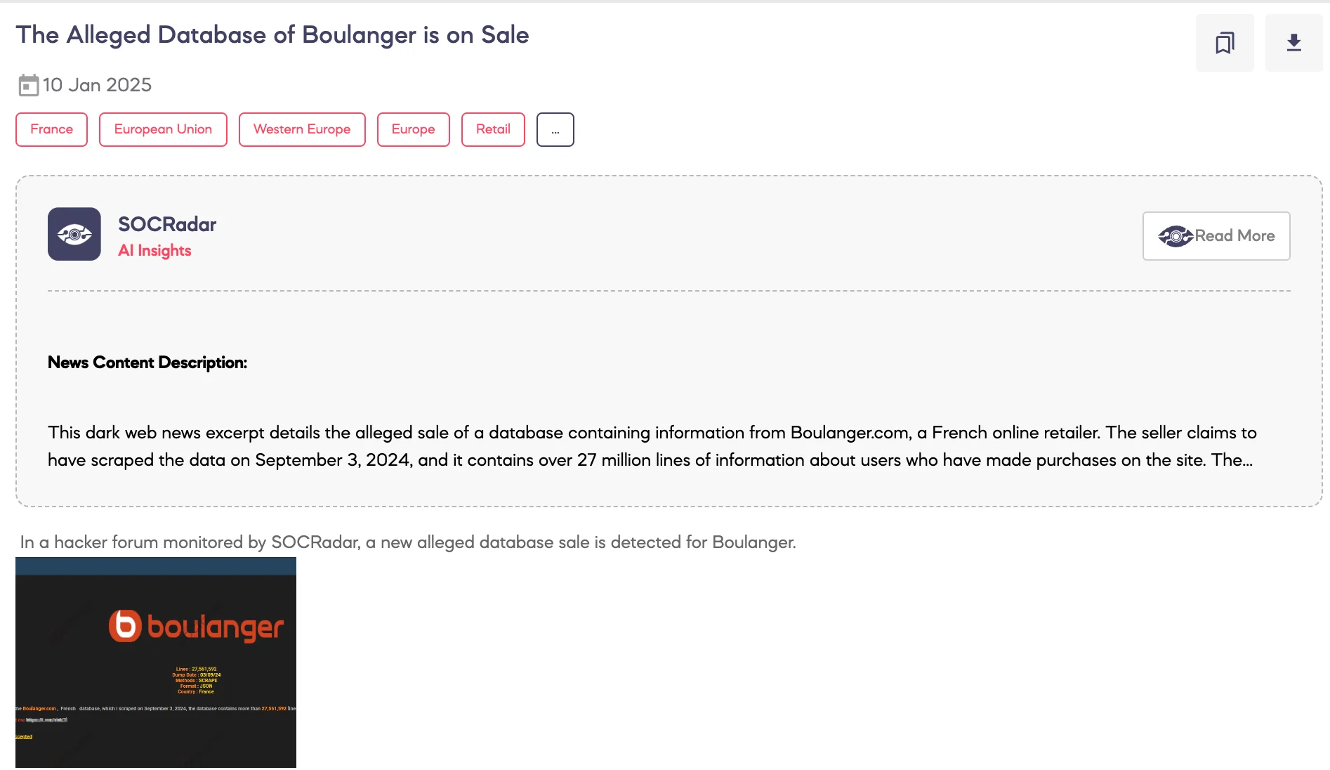 Alleged Database of Boulanger is on Sale