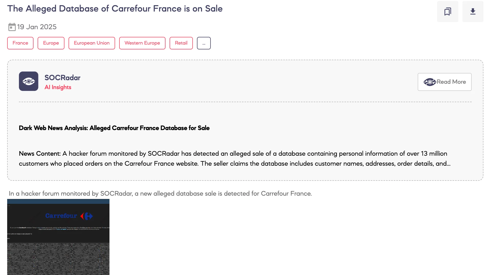 Alleged Database of Carrefour France is on Sale