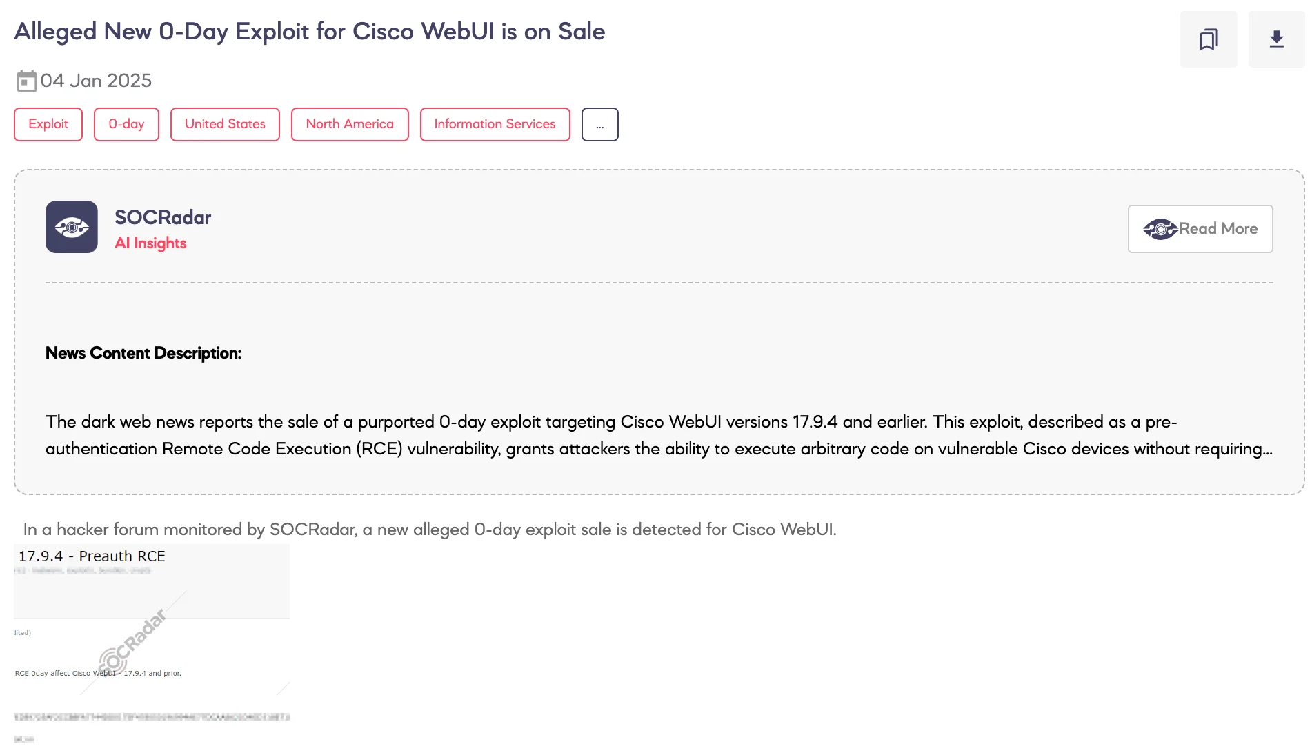 Alleged New 0-Day Exploit for Cisco WebUI is on Sale